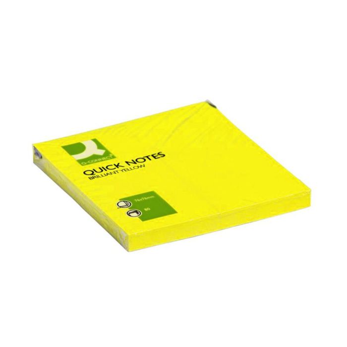 Bloc De Notas Adhesivas Quita Y Pon Q-Connect 76x76 mm Amarillo Neon 80 Hojas 6 unidades 1