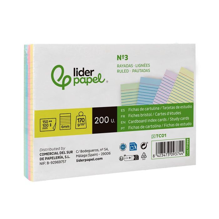 Tarjeta Liderpapel Para Estudiar Rayada Cartulina De Colores 170 gr-M2 100x150 mm Paquete De 200 Unidades 4