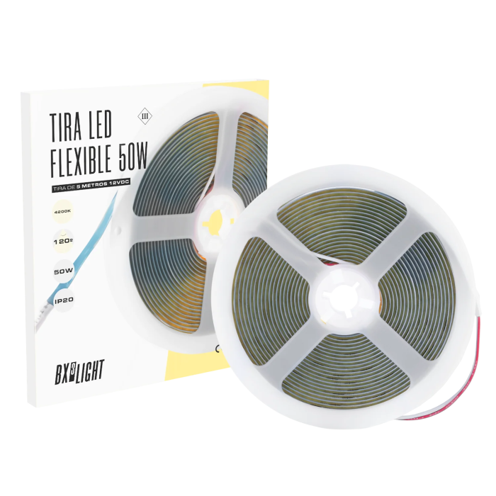 BX3 LIGHT Tira LED Flexible 50W IP20 3000K 12VDC 5m BX3-COB-320-12DC-WW - Blanca Cálida, Corte Cada 3 LEDs, Ideal para Interiores