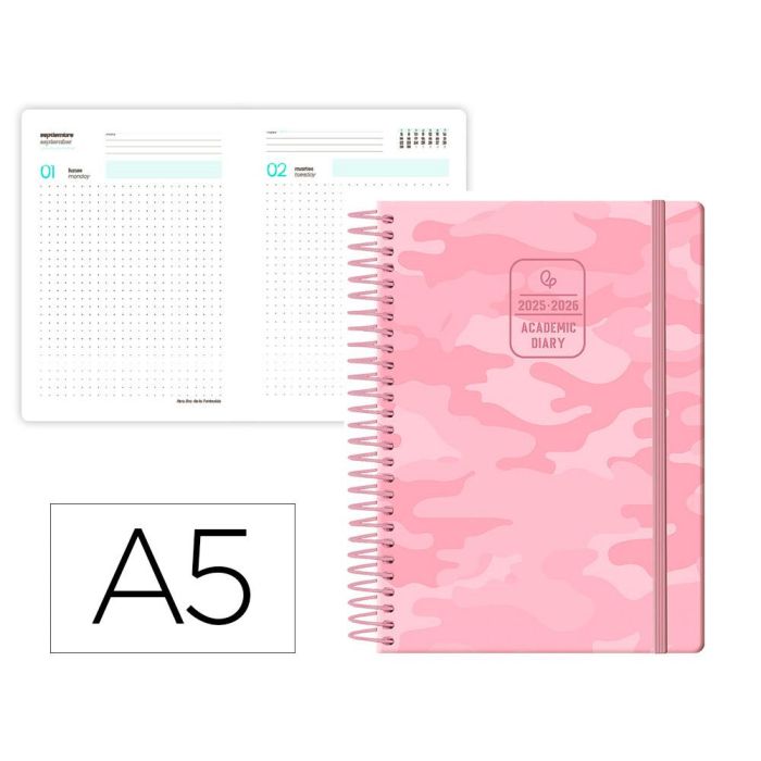 Agenda Escolar Liderpapel 25-26 Espiral Patterns Militar Rosa Dia Pagina A5 Bilingüe Papel Fsc 80 gr Agenda Escolar Liderpapel 25-26 Espiral Patterns Militar Rosa Dia Pagina A5 Bilingüe Papel Fsc 80 gr