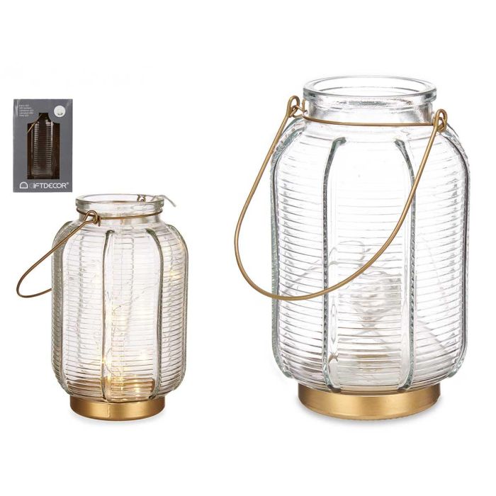 Farol LED Rayas Alto Transparente Giftdecor 14x22x14 cm, Vidrio, Oro, 20LED (6 Unidades) Farol LED Rayas Alto Transparente Giftdecor 14x22x14 cm, Vidrio, Oro, 20LED (6 Unidades)