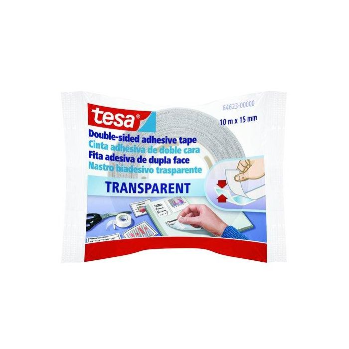 Cinta Adhesiva Doble Cara Tesa Rollo 10X15 Transparente 12 unidades