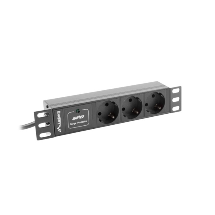 Lanberg PDU-03F-0200-BK Unidad de Distribución de Energía (PDU) 3 Salidas AC Tipo F, 1U Rack Horizontal, 16A, 2m Cable, Negro