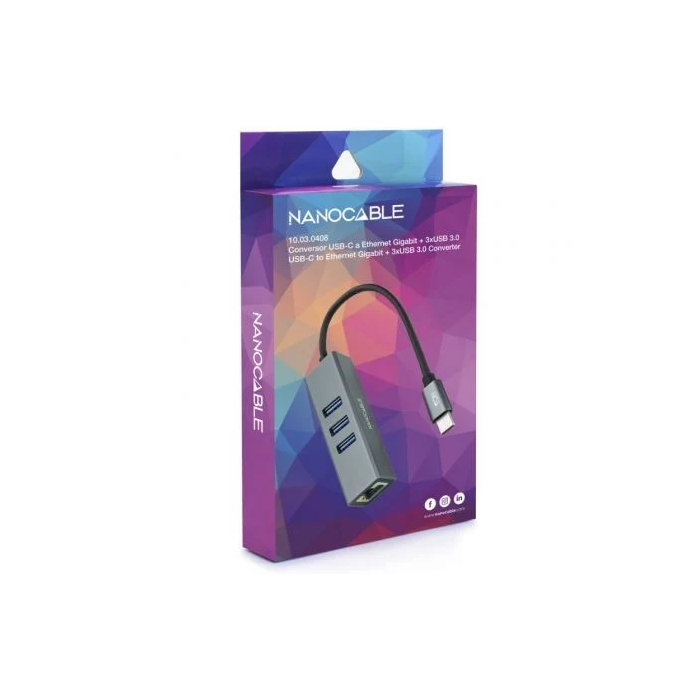 Nano Cable 10.03.0408 Hub USB-C a RJ45 Gigabit y 3xUSB 3.0, Gris 2