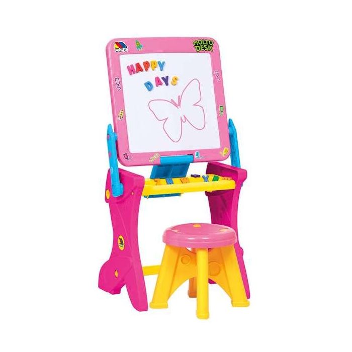 Molto Pupitre magnético rosa con 30 accesorios, 90 cm. Escritorio infantil de Plástico, recomendado para niños de 3 a 99 años