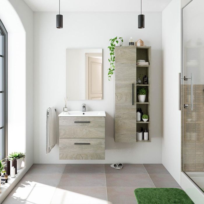 Forés/Arkit Mueble de baño suspendido roble alaska 2 cajones soft close con espejo 60x45x57 cm 4 Forés/Arkit Mueble de baño suspendido roble alaska 2 cajones soft close con espejo 60x45x57 cm 4