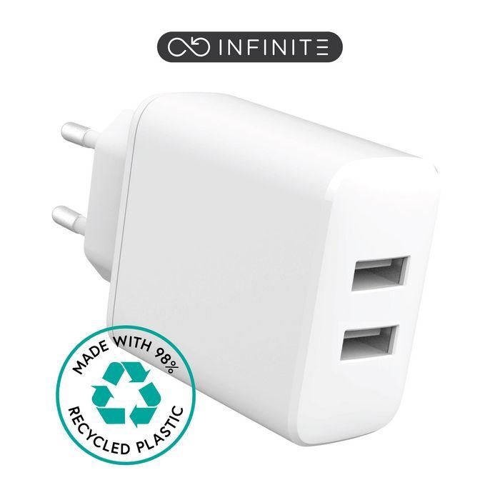 eSTUFF INFINITE USB-A Charger EU 24W - White - 98% Recycled Plastic