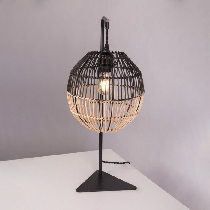 Lámpara de Mesa Granada SKD-T1021 de Ratán Natural y Metal Negro – Estilo Natural Boho-Chic para Salón Dormitorio, Compatible E27 3