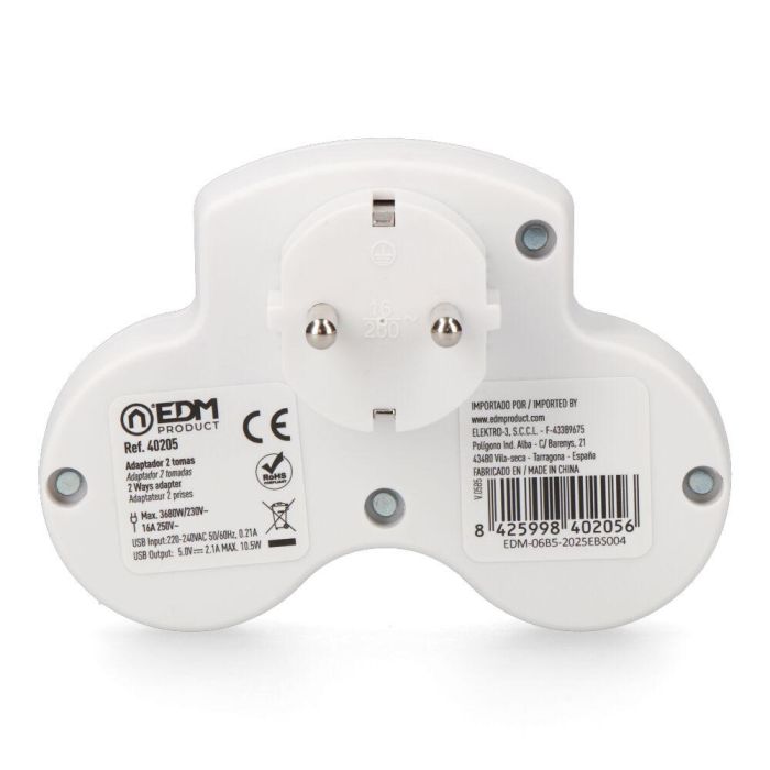 Adaptador 2 tomas 2p+t schuko con 2 usb (a + c), blanco 2 Adaptador 2 tomas 2p+t schuko con 2 usb (a + c), blanco 2