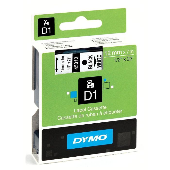 Dymo Cinta De Transferencia Termica D1 45013. Etiquetas Estándar Negro Sobre Blanco De 12 mmx7M . Poliester Autoadhesiva. Rotuladora Labelmanager