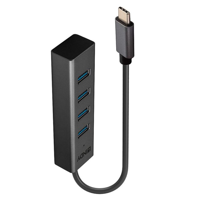 Lindy Hub USB 3.2 Gen 1 de 4 Puertos SuperSpeed (5Gbps) Tipo C a 4x Tipo A - Plug & Play Compatible con USB 2.0/1.1