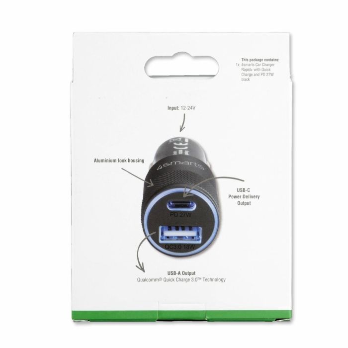 4smarts Kfz-Ladegert Rapid+ mit Quick Charge und PD 27W schw. 4
