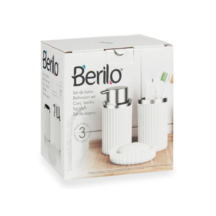 Set Baño 3 Piezas Blanco Berilo - Jabonero, Dispensador y Bote (12 Unidades) 2 Set Baño 3 Piezas Blanco Berilo - Jabonero, Dispensador y Bote (12 Unidades) 2