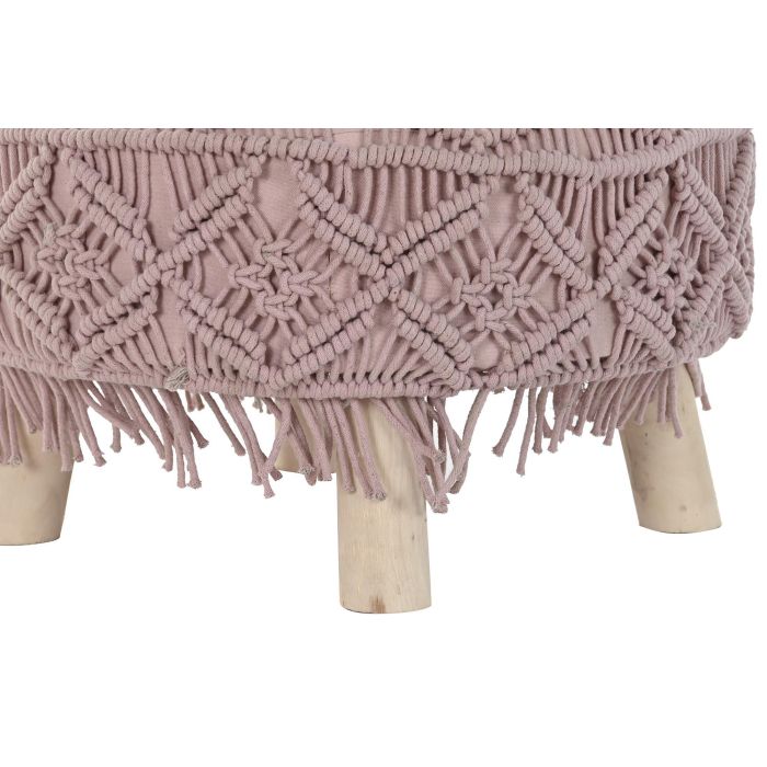 DKD Home Decor Reposapies Boho Macrame de Algodón y Madera Rosa Palo Natural 53x53x31 cm 2