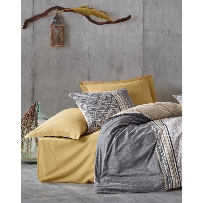 Juego de cama - 1 funda nórdica 220x240 cm + 2 fundas de almohada 60x60 cm - 100% algodón - Gris 2 Juego de cama - 1 funda nórdica 220x240 cm + 2 fundas de almohada 60x60 cm - 100% algodón - Gris 2