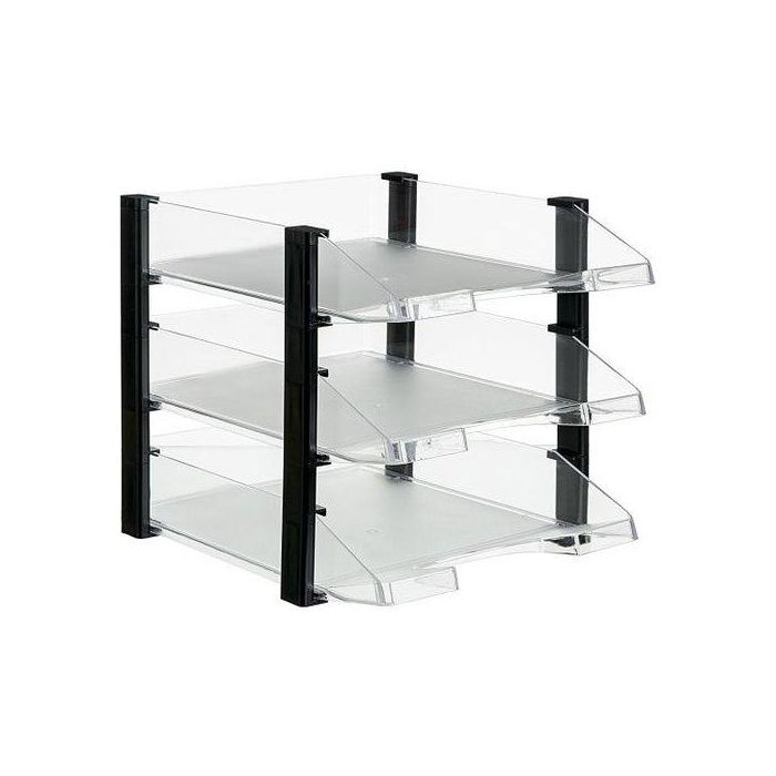 Archivo 2000 Bandeja Sobremesa Archivo JumboRack, Plástico Transparente/Negro, Conjunto de 3, A4/Folio, 350x285x280mm