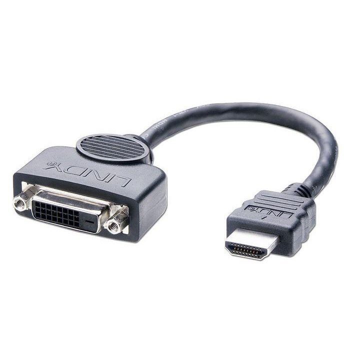 Lindy DVI-D Hembra a HDMI Macho Adaptador Cable 0.2m, Conexión de Cables DVI-D a Pantallas con Entrada HDMI, Solo Señales Digitales