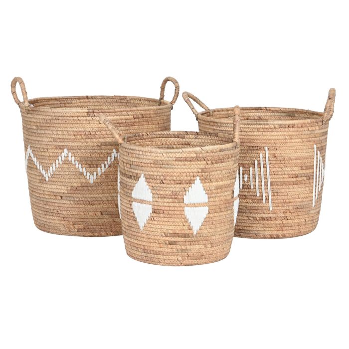 DKD Home Decor Cestas Decorativas Boho para Almacenamiento, Set de 3 Piezas de Seagrass y Cuerda, Natural y Blanco, 46x46x48 cm 3