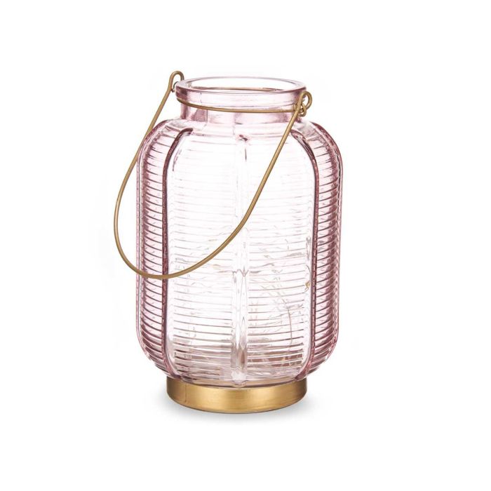 Farol LED Rayas Alto Rosa Giftdecor 13.5x22x13.5 cm, Vidrio, Oro, 20LED (6 Unidades) 1