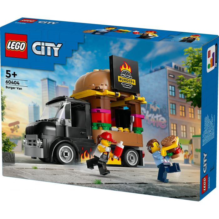 LEGO 60404 Camión Hamburguesería City, Puesto de comida móvil con forma de hamburguesa gigante y minifiguras +5 años 10