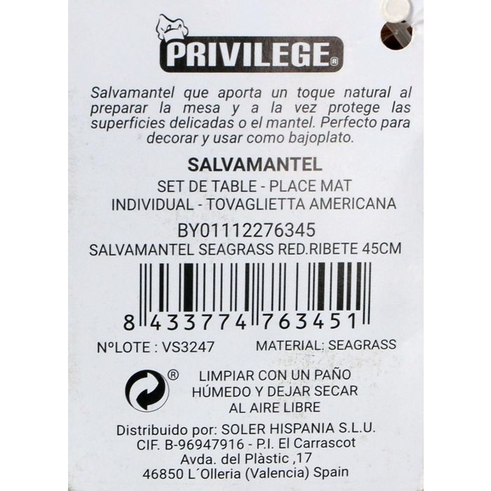 Salvamantel Seagrass Red Ribete 45 cm - Privilege (36 Unidades) 4 Salvamantel Seagrass Red Ribete 45 cm - Privilege (36 Unidades) 4