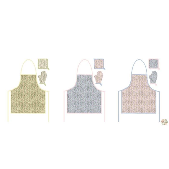 DKD Home Decor Delantal Shabby Victoriano 21, Con Flores, Set de 2 Piezas, Poliéster y Algodón, Verde Rosa Azul, 60x80 cm