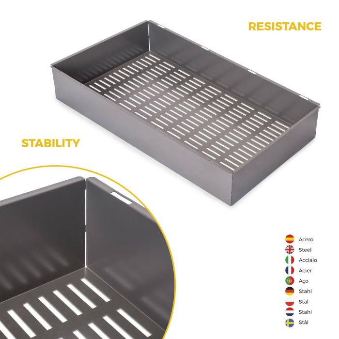 Emuca Kit de cajón metálico y bastidor regulable Quartz para armarios, guías de cierre suave y extracción total, Módulo 90cm, Acabado Titanio 7