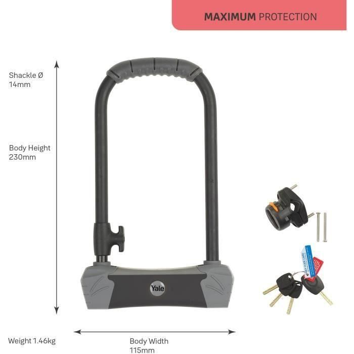 YALE Anti-Theft U - Alta seguridad - Se vende certificado Secure Gold - Para bicicleta, MTB - 230 x 115 x 14 mm 2
