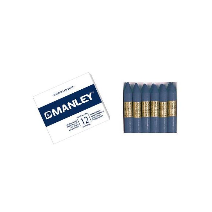 Manley Lápices de cera unicolor azul ultramar Nº 18, caja de 12 unidades - Suaves, resistentes a la luz, mezclables