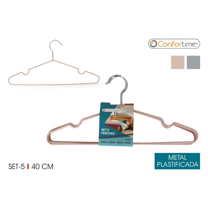 Set de 5 perchas de metal plastificado - 40 cm - Confortime (18 Cajas)