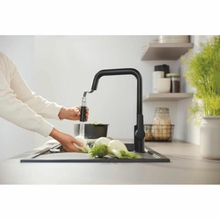 Grifo de cocina - Mezclador monomando de fregadero - Negro mate - Caño alto en U - Ducha extraíble - GROHE Start - 306312430 2