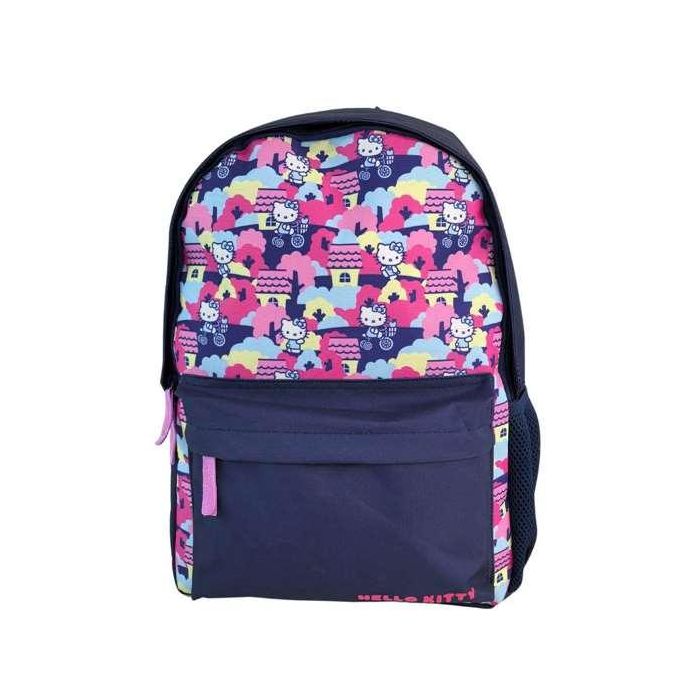 Hello Kitty Mochila Americana Adaptable a Carro con Espaldera Acolchada y Pom-Pom, 30x24x8 cm