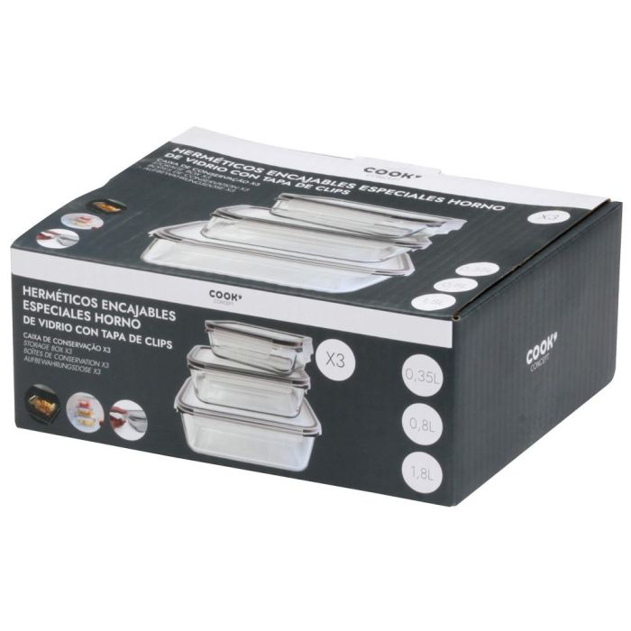 Cook Concept Juego de 3 Herméticos Horno Cristal con tapa 1,8L 0,8L 0,35L 1 Cook Concept Juego de 3 Herméticos Horno Cristal con tapa 1,8L 0,8L 0,35L 1
