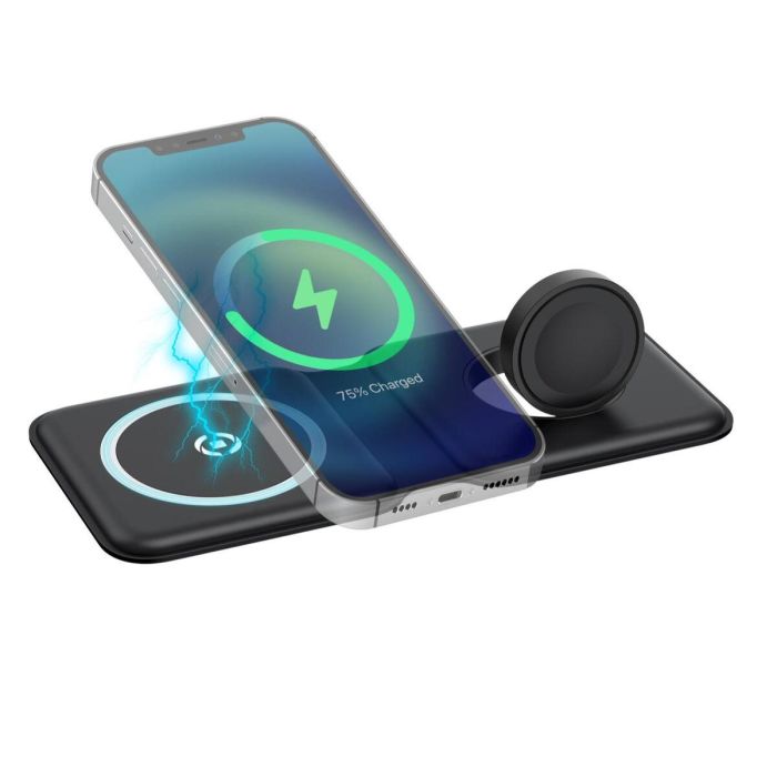 Cargador Inalámbrico con Soporte para Móviles Celly MAGFOLD2IN1BK Negro Cargador Inalámbrico con Soporte para Móviles Celly MAGFOLD2IN1BK Negro