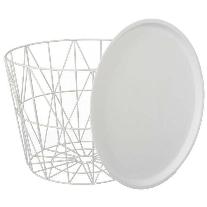 Home Deco Factory Mesa Auxiliar Metal Blanca con Tapa Extraíble y Espacio de Almacenamiento - 52.5x40 cm 2 Home Deco Factory Mesa Auxiliar Metal Blanca con Tapa Extraíble y Espacio de Almacenamiento - 52.5x40 cm 2