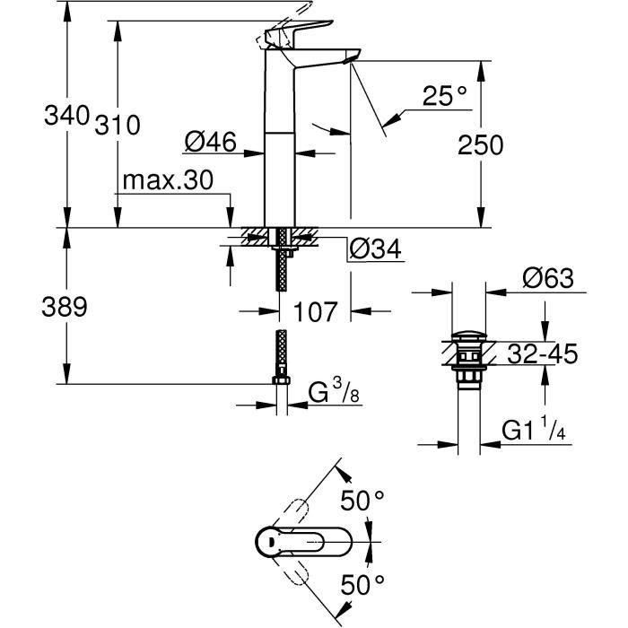 GROHE - Mezclador monomando de lavabo de sobre encimera - Tamaño XL 3