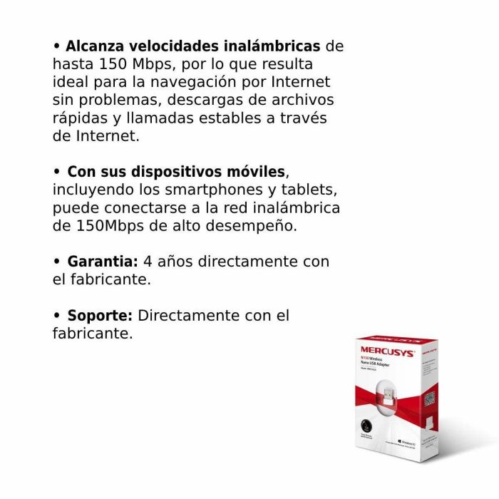 ADAPTADOR RED MERCUSYS MW150US USB2.0 WiFi-N/150MBPS NANO 7