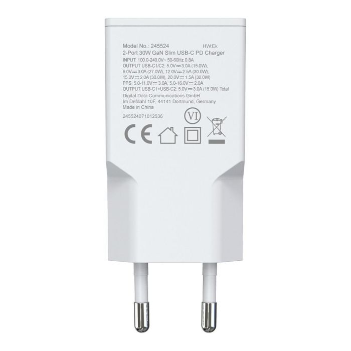 Equip 245524 Cargador USB-C GaN Slim 30W 2 Puertos (PD 3.0, QC 3.0) Blanco - Carga Rápida Compacta para 2 Dispositivos 1 Equip 245524 Cargador USB-C GaN Slim 30W 2 Puertos (PD 3.0, QC 3.0) Blanco - Carga Rápida Compacta para 2 Dispositivos 1