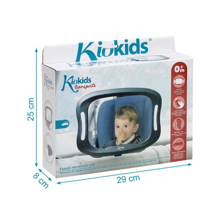 KioKids Espejo Retrovisor para Bebé a Contramarcha Coche Reposacabezas con Luces LED y Control Remoto Orientable Negro +0 meses 3