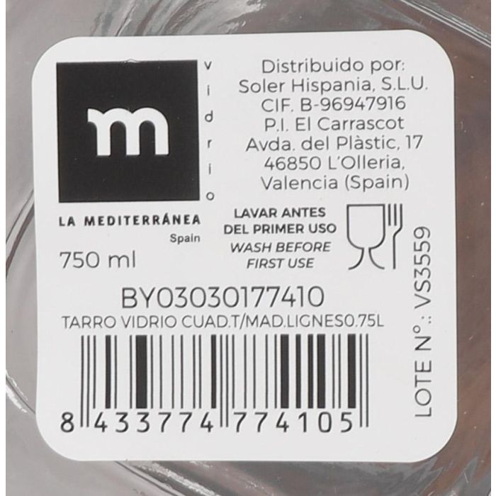 Tarro de vidrio cuad.T con tapa de madera Lignes 0.75L La Mediterranea (24 Unidades) 7