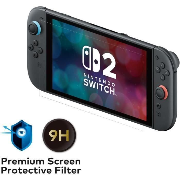 Hori 4961818041080 Protector de pantalla de vidrio templado premium para Nintendo Switch 2, con protección Anti-luz azul y Dureza 9H