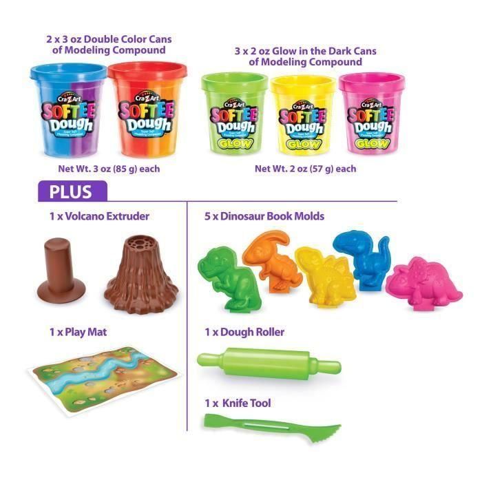 LEXIBOOK - Kit de Dinosaurio en Plastilina Moldeable y Fluorescente 4