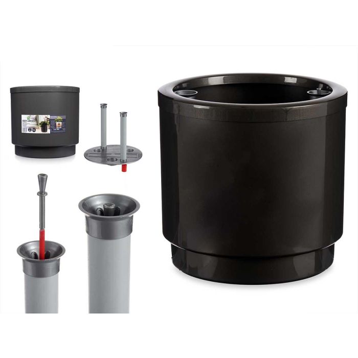 Maceta plástico con reserva agua 38 cm antracita Ibergarden - 40L (2 Unidades)
