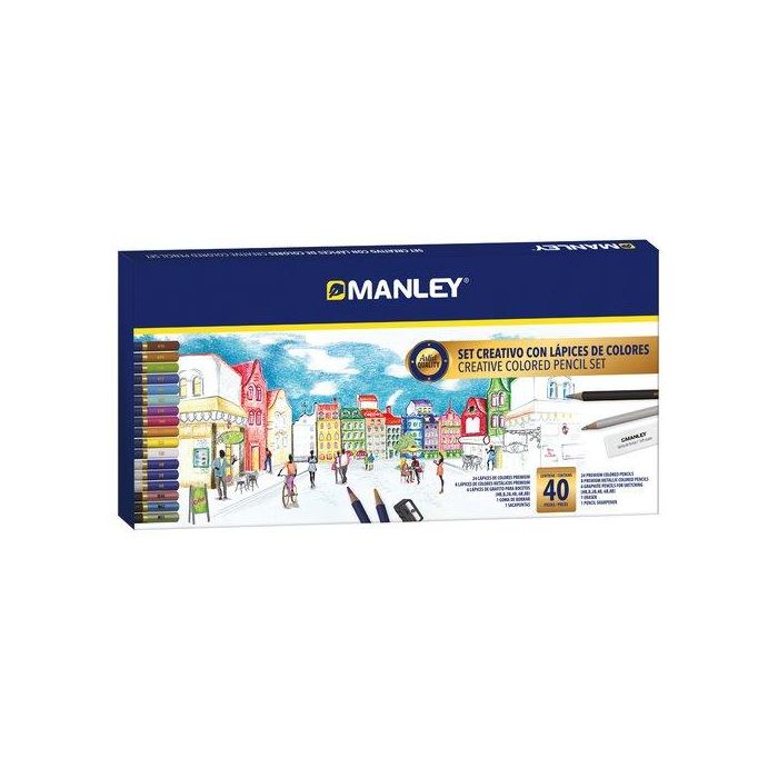 Manley Set Creativo Lápices De Colores 40 Piezas - Incluye 24 Lápices de Colores Premium y 8 Metálicos, Alta Pigmentación