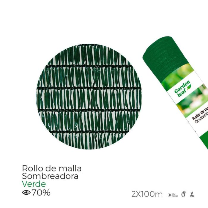 Rollo de malla sombreadora. color verde 70% 2x100m