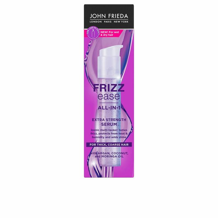 John Frieda Frizz-Ease Serum Antiaencrespamiento Extrafuerte Todo en 1 - Control Frizz 72h, Protección Calor, Humedad, Hidratación y Brillo - 50 ml