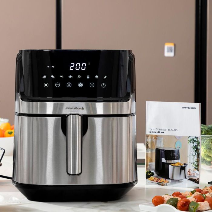 Freidora de Aire InnovaGoods Fryinn Pro 5500 Negro 1700 W 5,5 L Acero Inoxidable 10 Freidora de Aire InnovaGoods Fryinn Pro 5500 Negro 1700 W 5,5 L Acero Inoxidable 10
