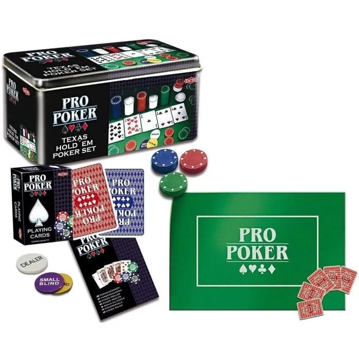Tactic Todo en 1 Caja de Metal Propoker - Juego de Póker con 2 Juegos de Cartas, Ficha Crupier, 5 Dados y Tapete 2 Tactic Todo en 1 Caja de Metal Propoker - Juego de Póker con 2 Juegos de Cartas, Ficha Crupier, 5 Dados y Tapete 2