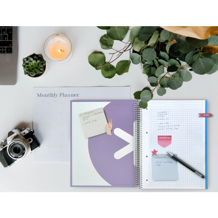 Antartik Cuaderno espiral A4 micro tapa forrada 120 hojas 90 gr cuadro 5mm 5 bandas color lavanda 1