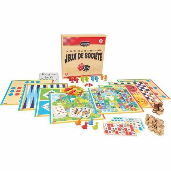 Jeujura Caja de Juegos de Mesa Tradicional de Madera con Múltiples Juegos Clásicos para Niños y Adultos